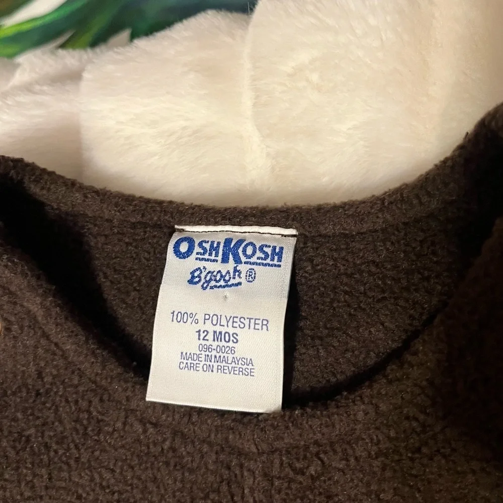 Vintage Oshkosh Baby Infant 12M Bunny Raccoon Fleece Button Fall Cozy Overalls